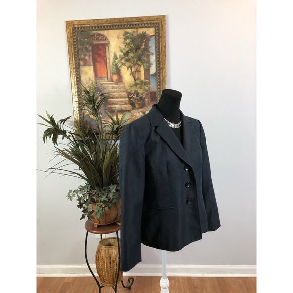 Le Suit Women Jacket 14P Mob Wife 3 Buttons Front Blue Office Siren Lined Lapel - Picture 3 of 10